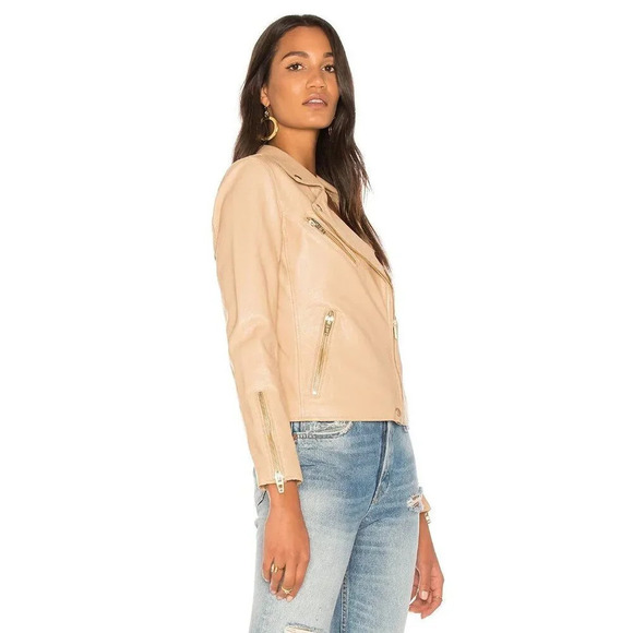 BLANK NYC Faux Leather Moto Jacket in Natural Light Small Womens Vegan Coat - Picture 3 of 16